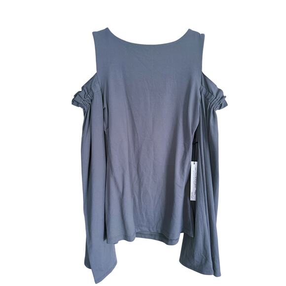 NWT Susana Monaco Quiet Luxury Flare Sleeve Cold Shoulder Top Small Gray Y2K - Picture 2 of 7